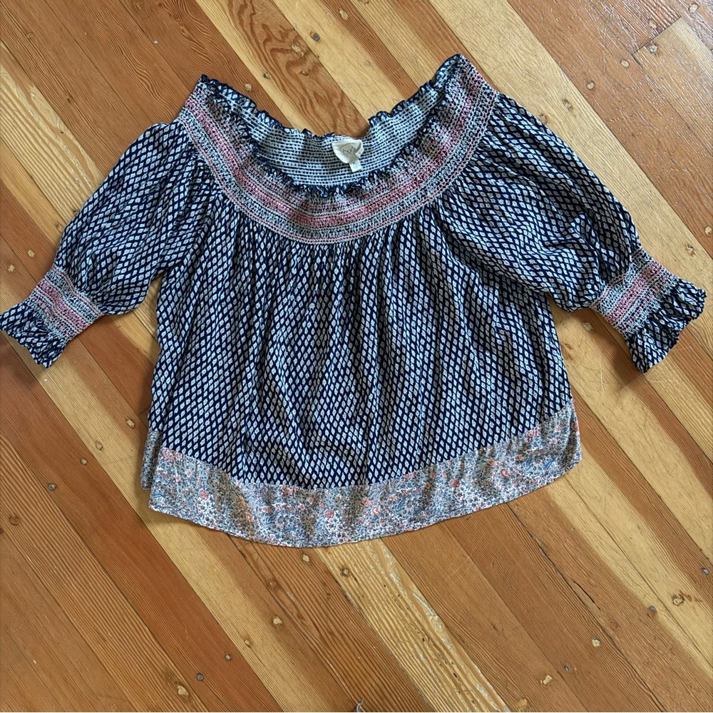 Vanessa Virginia Anthropologie 3/4 Sleeve Off The Shoulder Boho Blouse‎ XL